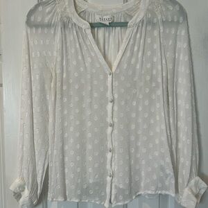 Velvet by Graham & Spencer Sheer Swiss Dot Long Sleeve Blouse